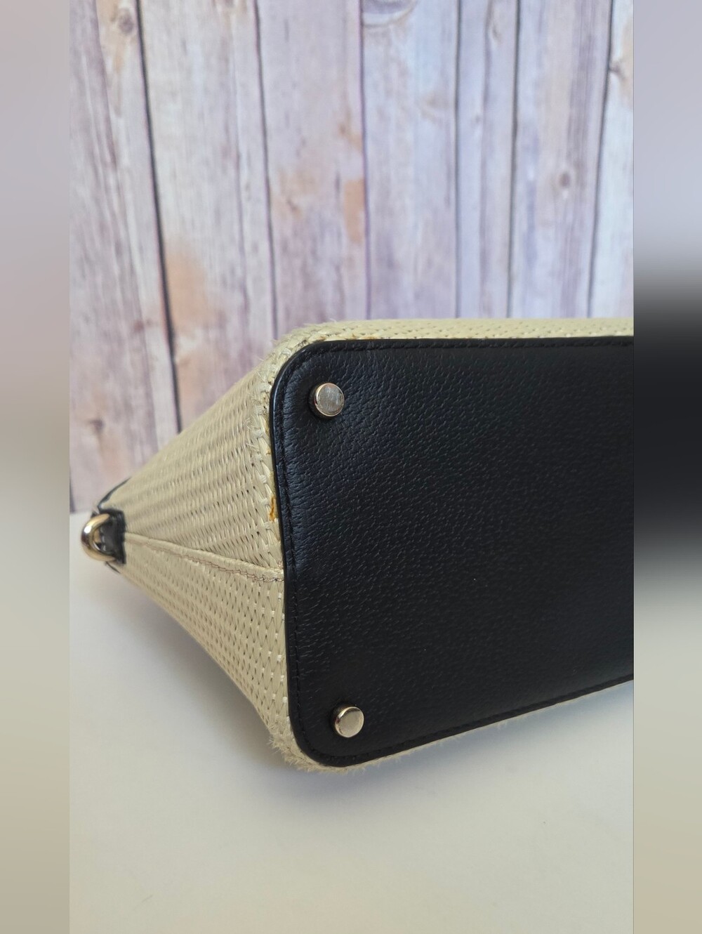 kate spade Cream & Black Dome Satchel with Woven Base - Picture 10 of 16